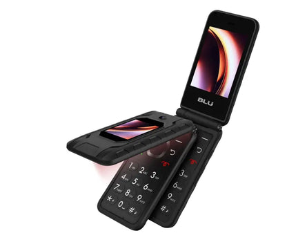 BLU Flex B300V black flip phone angled open view