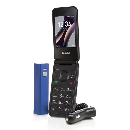 BLU Flex B300V Tracfone 4G flip phone in black with retail accessories