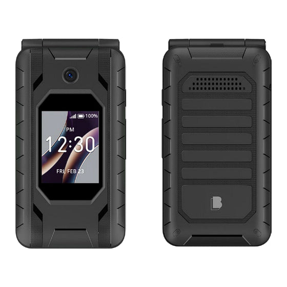 BLU Flex B300V black flip phone closed front and back views