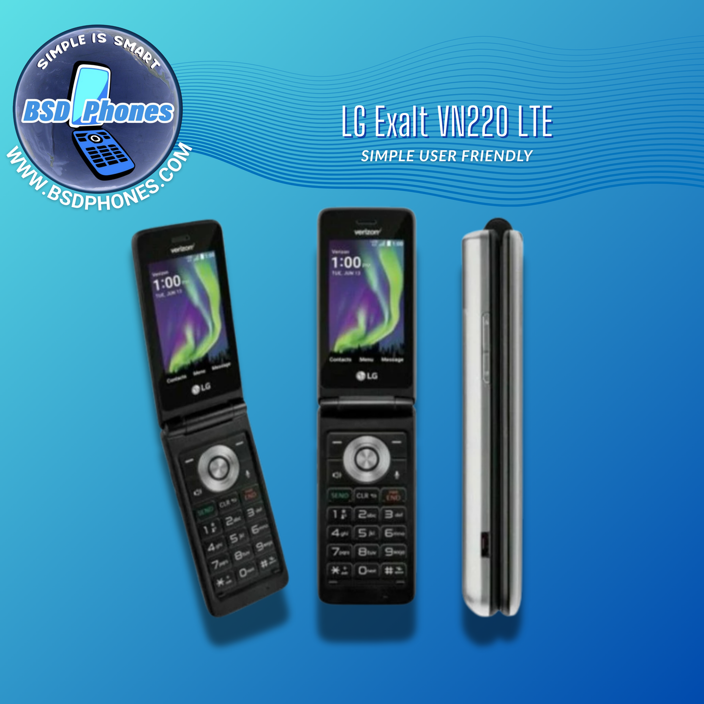 LG Exalt LTE VN220 silver flip phone alternate product view